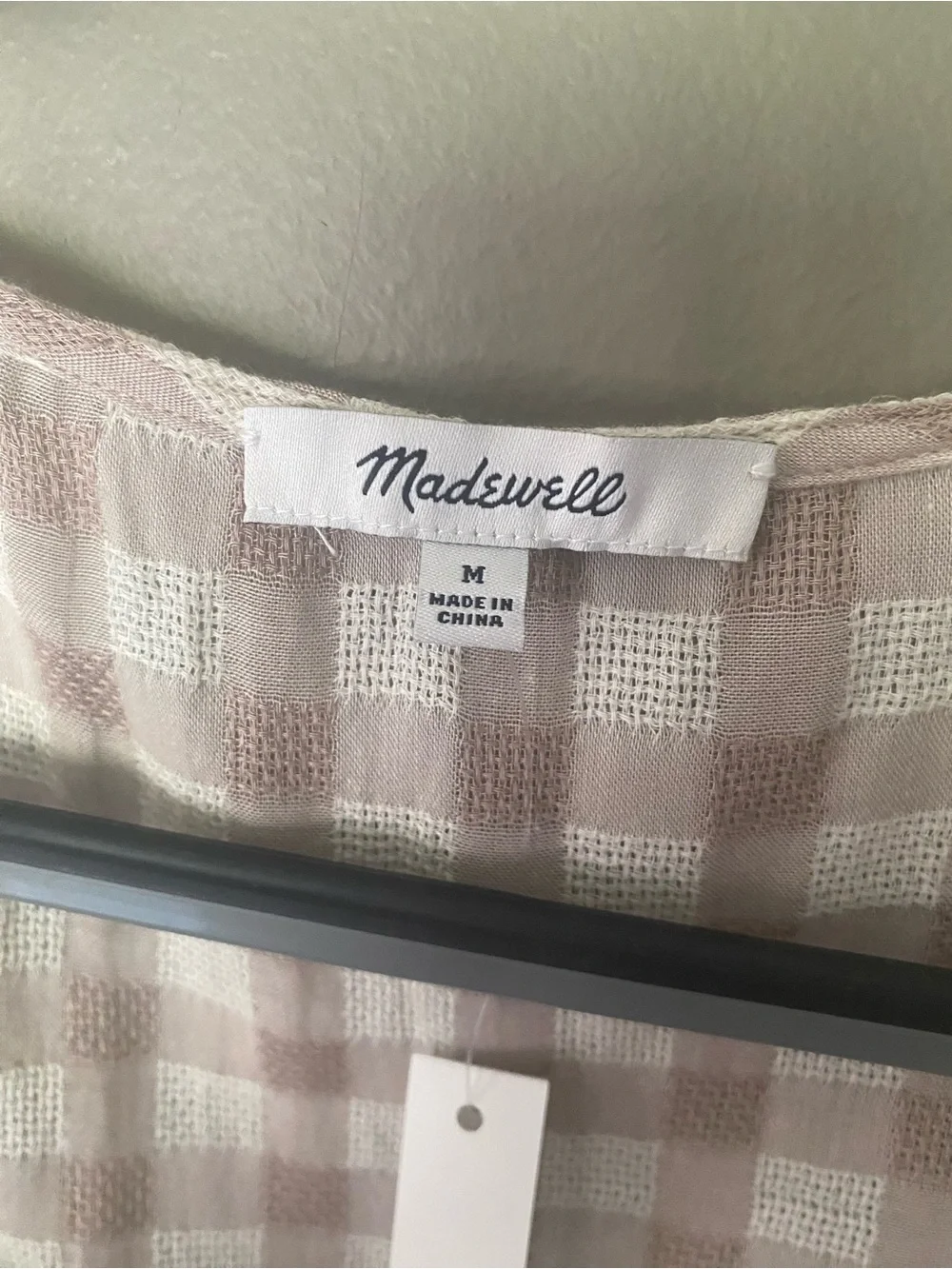 MADEWELL Sweetheart Wrap Tie Top In Beige Gingham Check Size Medium